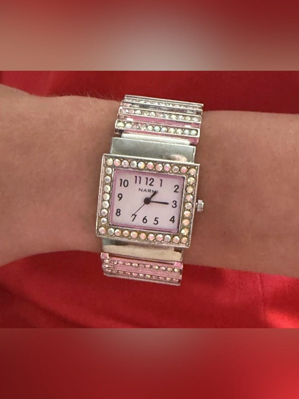 NARMI Silver Tone /Rhinestone Cuff Square Quartz Watch